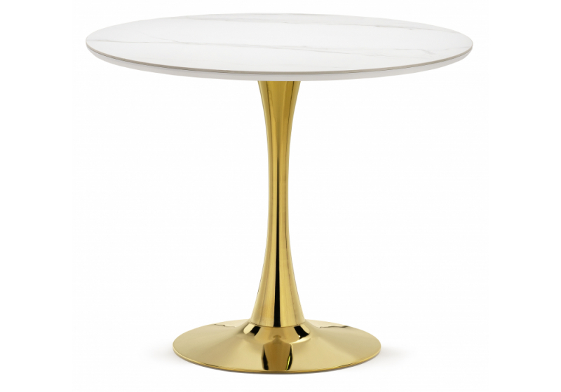 Керамический стол Тулип 90х73 белый мрамор / золото (90x74). 